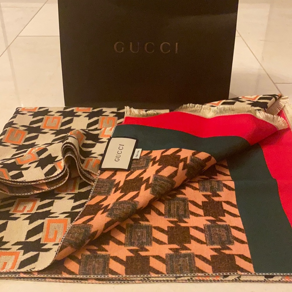 Gucci logo cashmere striped long scarf